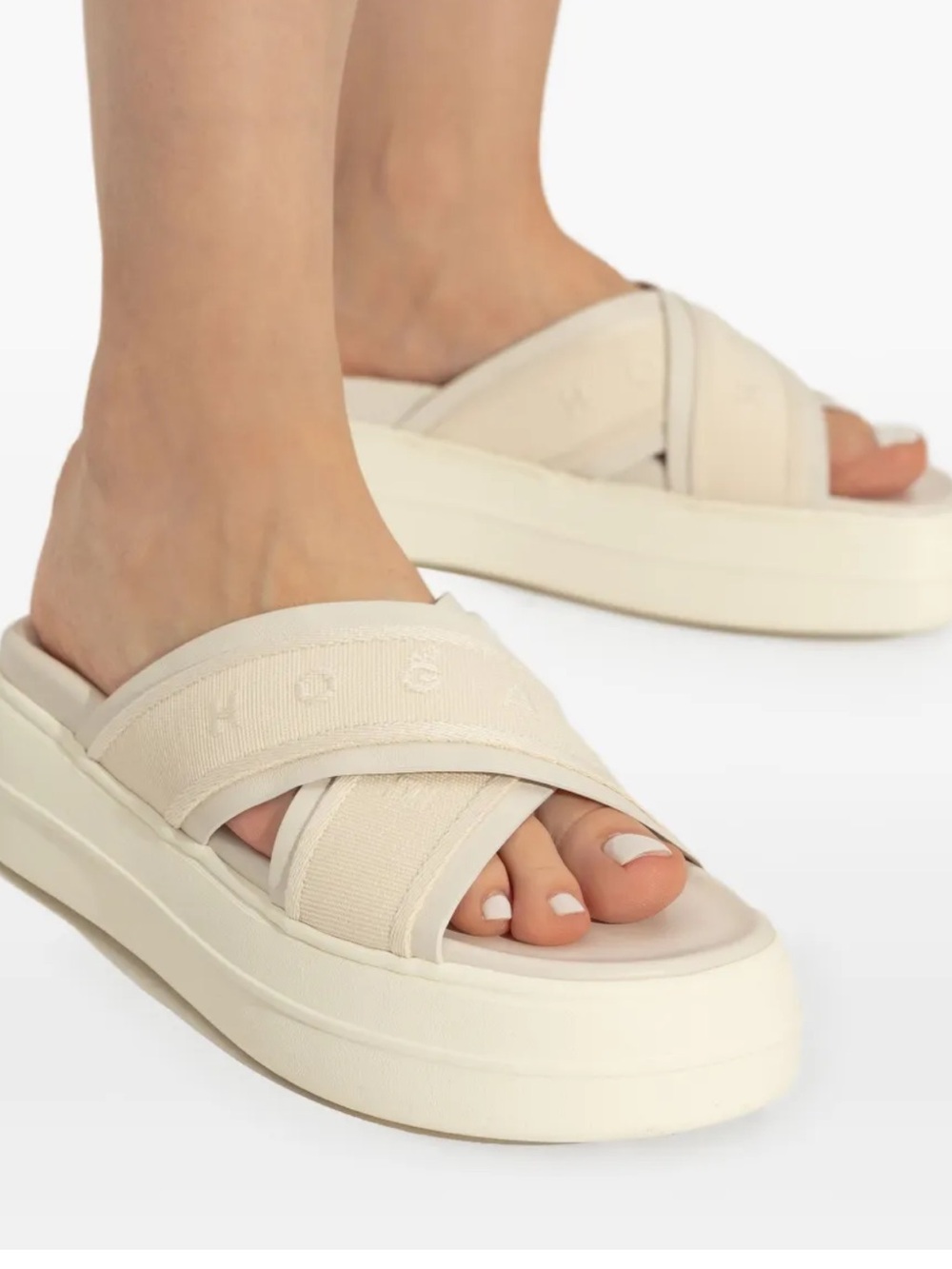 Hogan Cream Platform Leather Slides